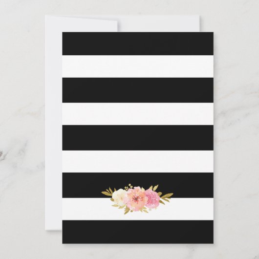 Elegante Schwarz-weiße Hochzeit in Rosa Rosa Einladung (Rückseite)