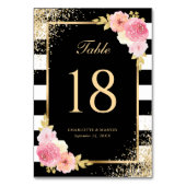 Elegante Schwarz-weiße Hochzeit in Rosa Rosa Tischnummer (Vorderseite)