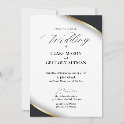 Elegante Schwarz-weiße Hochzeit mit UAWG Einladung (Vorderseite)