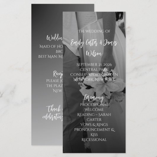 Elegante schwarz-weiße Hochzeit Programm (Vorne/Hinten)