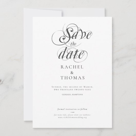 Elegante Schwarz-weiße Hochzeit Save The Date (Vorderseite)