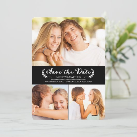 Elegante Schwarz/Weiße Hochzeit Speichern Sie die Save The Date (Stehend Vorderseite)