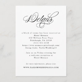 Elegante Schwarz-weiße Hochzeitdetails Begleitkarte