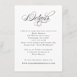 Elegante Schwarz-weiße Hochzeitdetails Begleitkarte