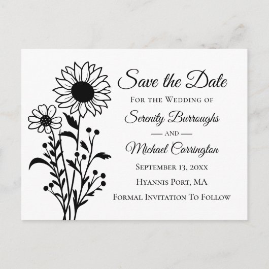 Elegante Schwarz-weiße Hochzeiten speichern das Da Postkarte (Vorderseite)