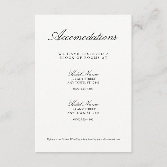 Elegante Schwarz-weiße Hochzeits-Anpassungs-Karte Begleitkarte (Vorderseite)