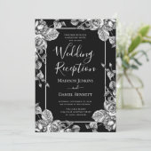 Elegante Schwarz-weiße Hochzeitsempfehlung Einladung (Stehend Vorderseite)