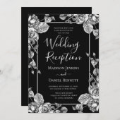 Elegante Schwarz-weiße Hochzeitsempfehlung Einladung (Vorne/Hinten)