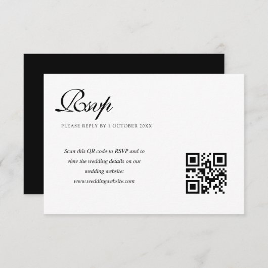 elegante schwarz-weiße Hochzeitskarte QR-Code rsvp (Vorne/Hinten)