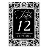 Elegante Schwarz-weiße Hochzeitskarte Tischnummer (Rückseite)
