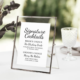 Elegante Schwarz-weiße Hochzeitssignatur Cocktails Menükarte