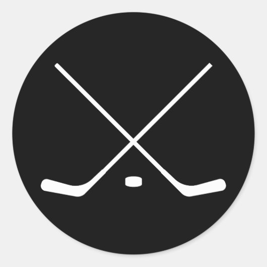 Elegante schwarz-weiße Hockey Sticks und Puck Runder Aufkleber (Vorderseite)