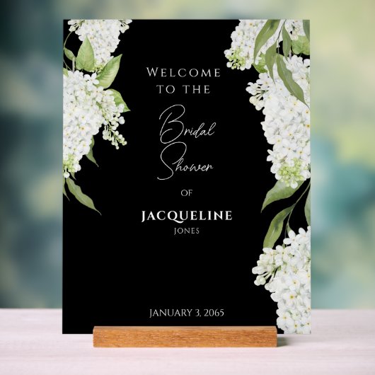 Elegante Schwarz-weiße Hydrangeas-Dusche Empfang Acrylschild (Neutral)