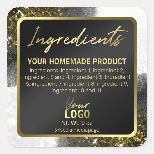 Elegante schwarz-weiße Inhaltsstoffe Quadratischer Aufkleber (Vorderseite)