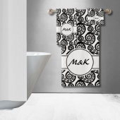 Elegante Schwarz-weiße Initialen botanische Frond Badhandtuch Set