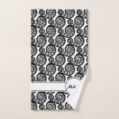 Elegante Schwarz-weiße Initialen botanische Frond Badhandtuch Set (Handtuch)