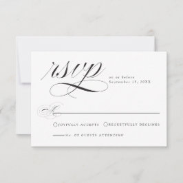 Elegante Schwarz-weiße Kalligrafie-Hochzeitkarte R RSVP Karte