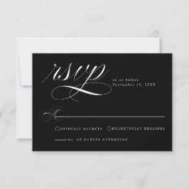 Elegante Schwarz-weiße Kalligrafie-Hochzeitkarte R RSVP Karte