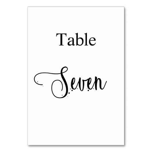 Elegante Schwarz-weiße Kalligrafiestabelle 7 Tischnummer (Vorderseite)
