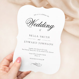 Elegante Schwarz-weiße Kalligraphie-Hochzeit Einladung