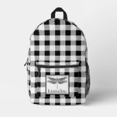 Elegante Schwarz-weiße karierte Gingham-Libelle Bedruckter Rucksack (Vorderseite)