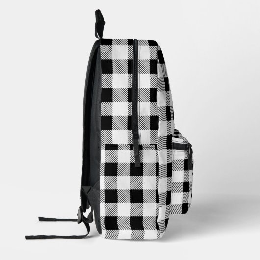 Elegante Schwarz-weiße karierte Gingham-Libelle Bedruckter Rucksack (Links)
