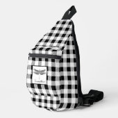 Elegante Schwarz-weiße karierte Gingham-Libelle Crossbody Bag (Rechte Ecke)