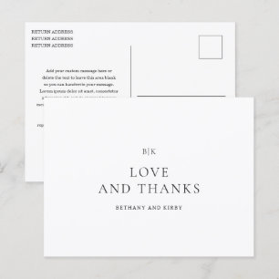 Elegante Schwarz-Weiße Klassische Hochzeit Danke Postkarte
