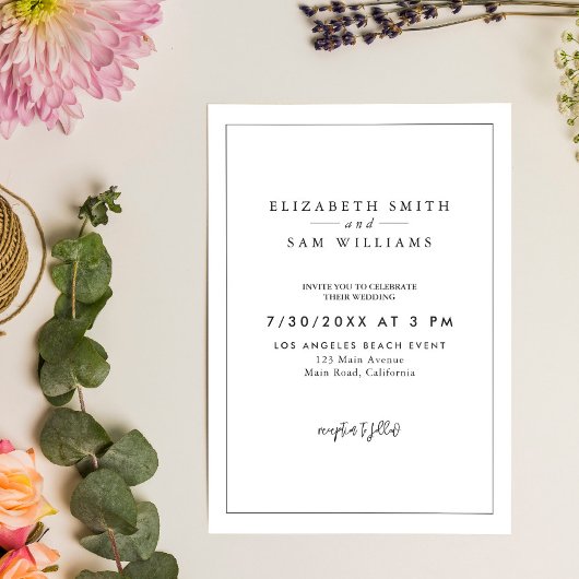 Elegante Schwarz-weiße klassische Hochzeit Einladung