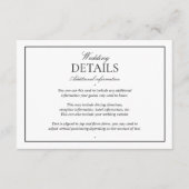 Elegante Schwarz-weiße, klassische Skriptdetails Begleitkarte (Vorderseite)