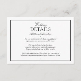 Elegante Schwarz-weiße, klassische Skriptdetails Begleitkarte