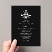Elegante Schwarz-weiße Kronleuchter Monogram Weddi Acryleinladungen (Insitu (Handheld))