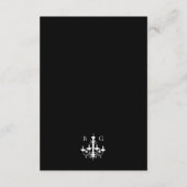 Elegante Schwarz-weiße Kronleuchter Monogram Weddi Begleitkarte (Rückseite)