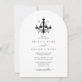 Elegante Schwarz-weiße Kronleuchter Monogram Weddi Einladung (Vorderseite)