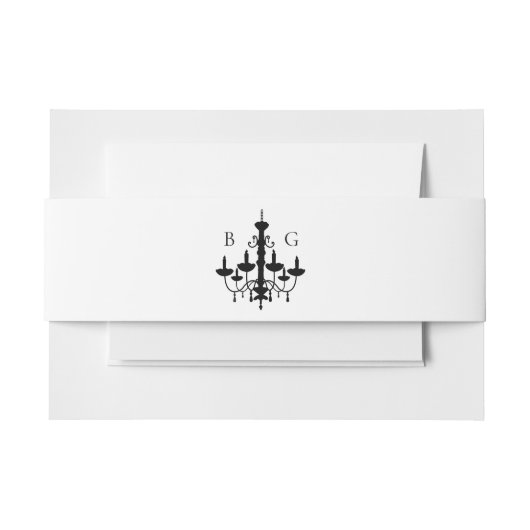 Elegante Schwarz-weiße Kronleuchter Monogram Weddi Einladungsbanderole (Vorderseite Beispiel)