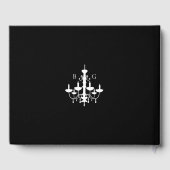 Elegante Schwarz-weiße Kronleuchter Monogram Weddi Gästebuch (Rückseite)
