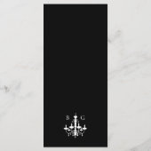 Elegante Schwarz-weiße Kronleuchter Monogram Weddi Menükarte (Rückseite)