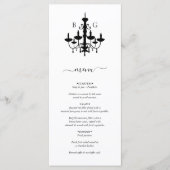 Elegante Schwarz-weiße Kronleuchter Monogram Weddi Menükarte (Vorderseite)