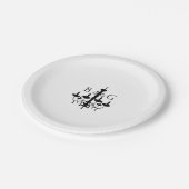 Elegante Schwarz-weiße Kronleuchter Monogram Weddi Pappteller (Schrägansicht)