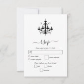 Elegante Schwarz-weiße Kronleuchter Monogram Weddi RSVP Karte (Vorderseite)