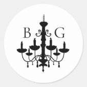 Elegante Schwarz-weiße Kronleuchter Monogram Weddi Runder Aufkleber (Vorderseite)