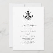 Elegante Schwarz-weiße Kronleuchter Monogram Weddi Save The Date (Vorderseite)