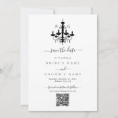 Elegante Schwarz-weiße Kronleuchter Monogram Weddi Save The Date (Vorderseite)