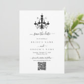 Elegante Schwarz-weiße Kronleuchter Monogram Weddi Save The Date (Stehend Vorderseite)
