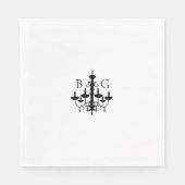 Elegante Schwarz-weiße Kronleuchter Monogram Weddi Serviette (Vorderseite)