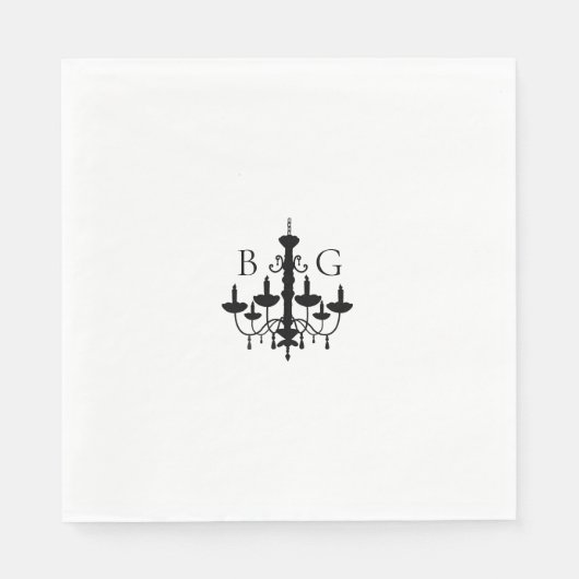 Elegante Schwarz-weiße Kronleuchter Monogram Weddi Serviette (Vorderseite)