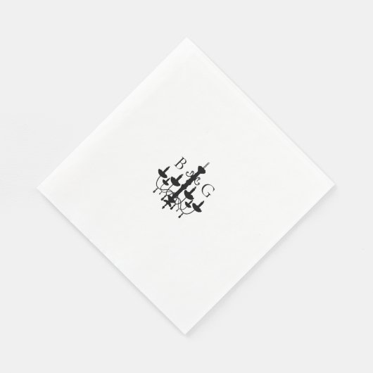 Elegante Schwarz-weiße Kronleuchter Monogram Weddi Serviette (Ecke)