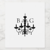 Elegante Schwarz-weiße Kronleuchter Monogram Weddi Weinetikett (Einzelnes Label)