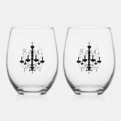 Elegante Schwarz-weiße Kronleuchter Monogram Weddi Weinglas Ohne Stiel (Vorderseite)