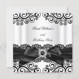 Elegante Schwarz-weiße Lace Bow Geburtstagsparty Einladung